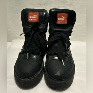 Puma X Rhianna Fenty Black High Top Designer Sneakers with Red Logo